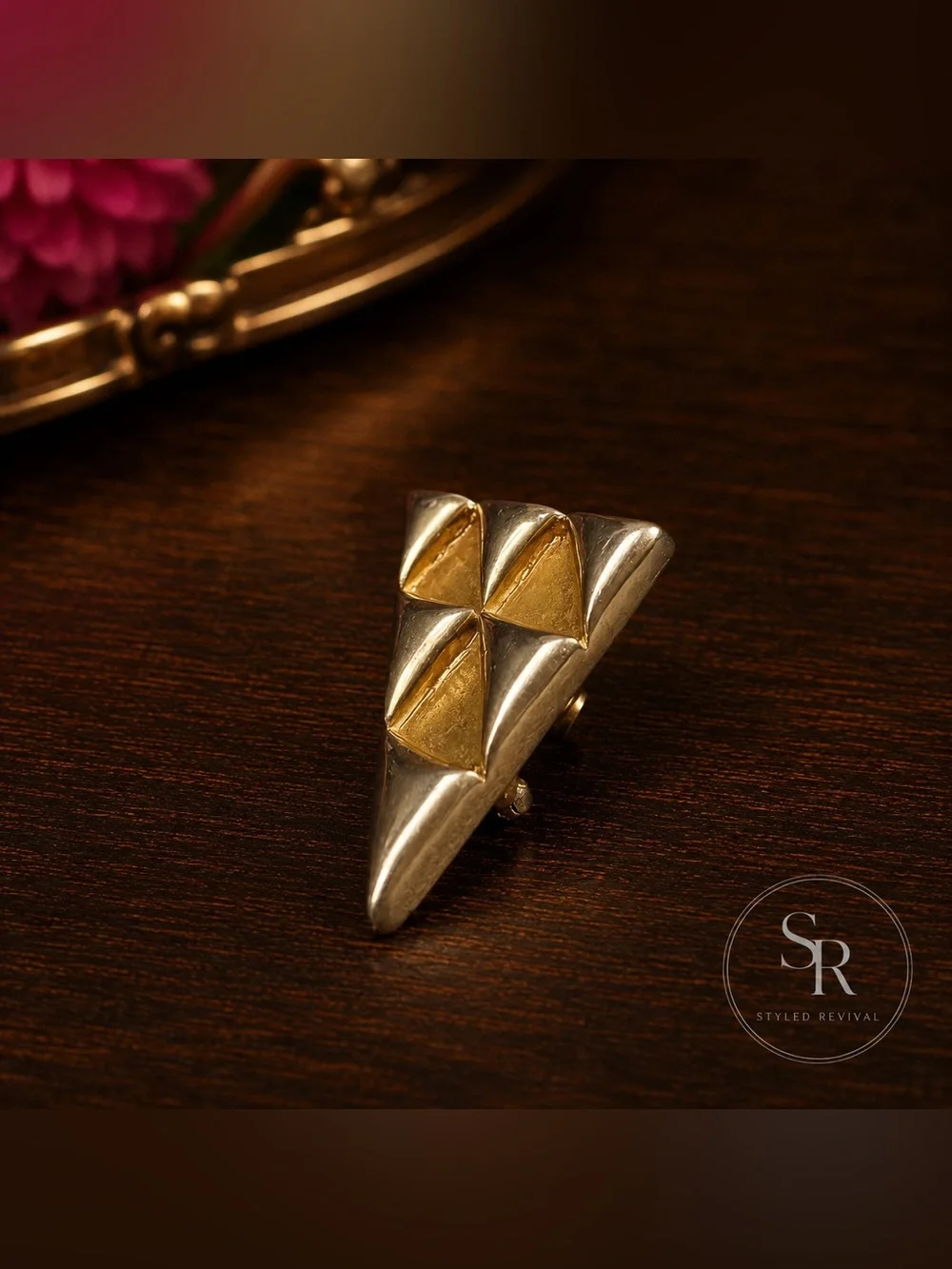 VTG Signed Hattie Carnegie Gold & Silver Tone Geometric Triangle Brooch Pin